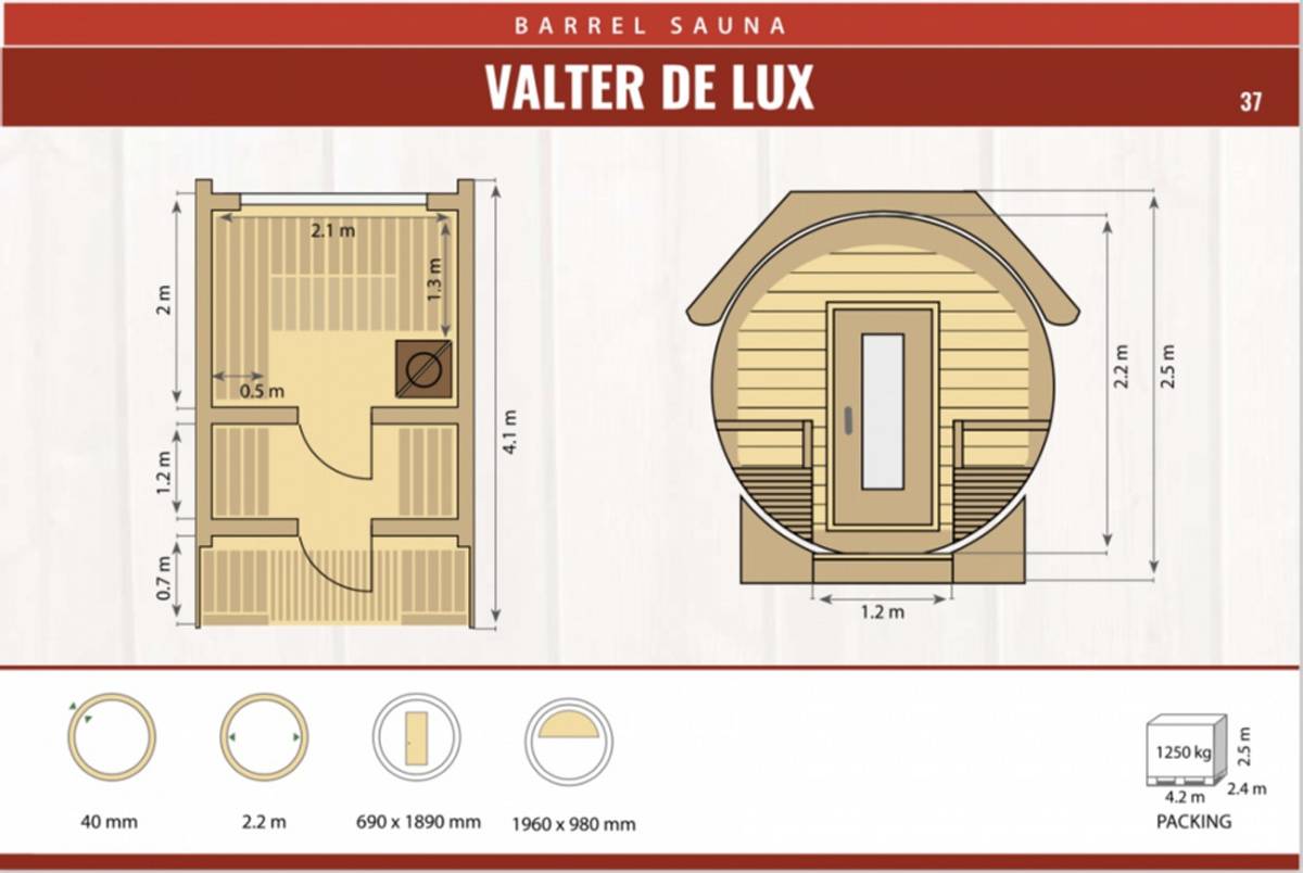 Badstutønne Valter delux ø 2,4 x 4,2 m