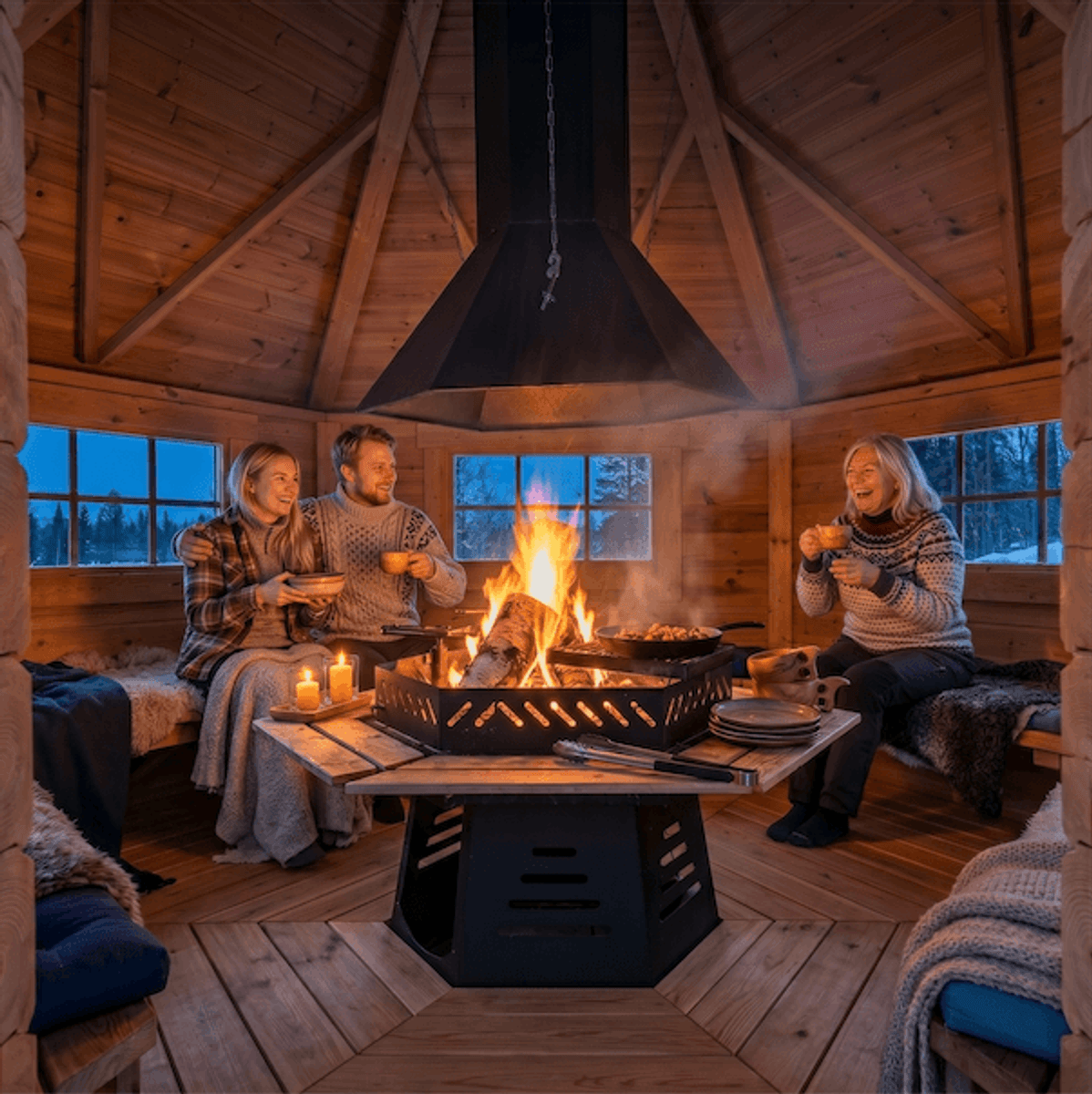 Gapahuk 12 m2 Royal med grill og benker - Buet vegg